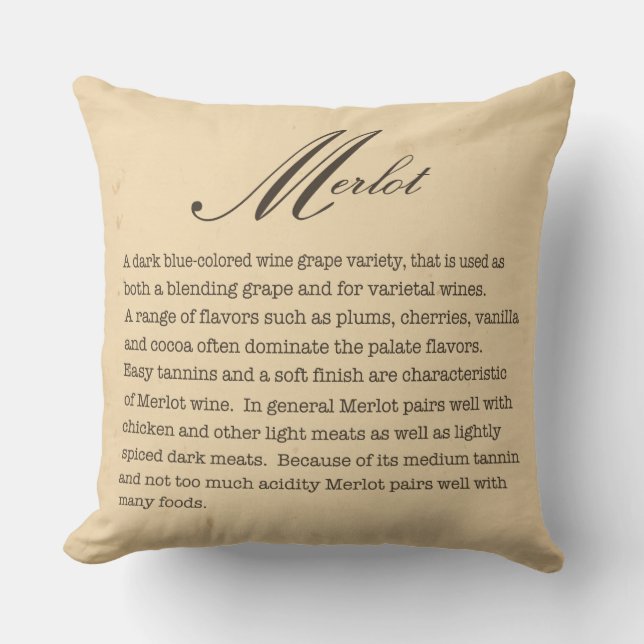 Almohada de la descripción del vino del Merlot (Anverso)