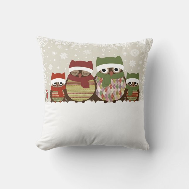 Almohada de la familia de búhos de mayor calidez (Anverso)