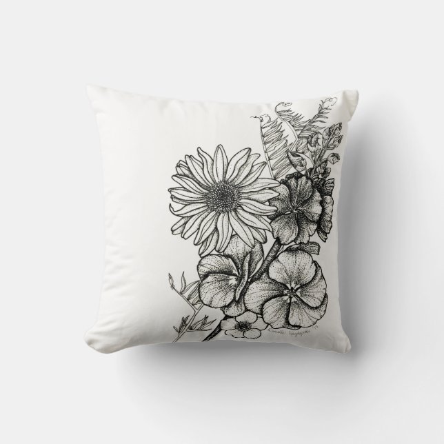 almohada de la flor del arte del dotwork (Anverso)