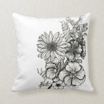 almohada de la flor del arte del dotwork