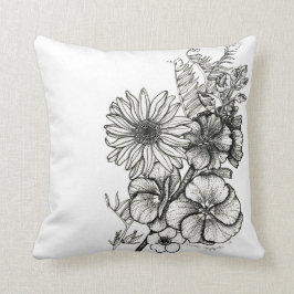almohada de la flor del arte del dotwork