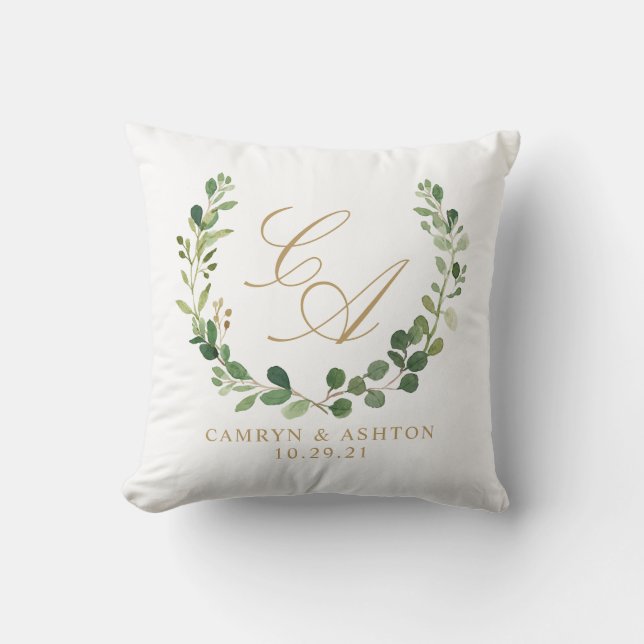 Almohada de la guirnalda del monograma con verdor (Anverso)