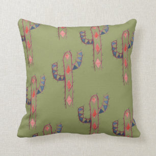 Almohada de la impresión del cactus de la acuarel