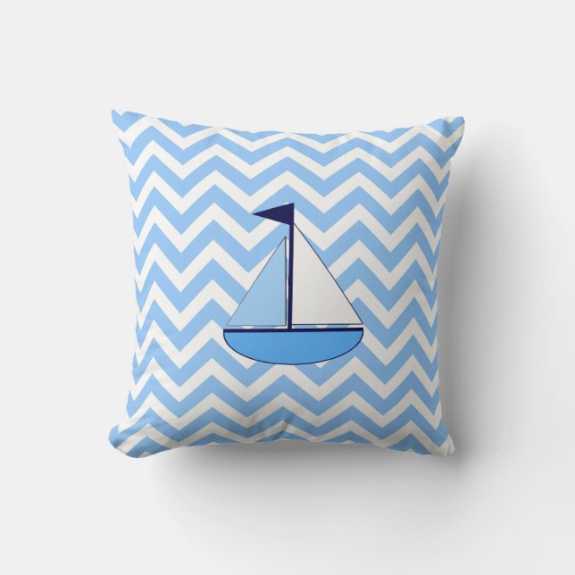 Almohada de la lancha azul de chevron (Zig Zag) (Anverso)