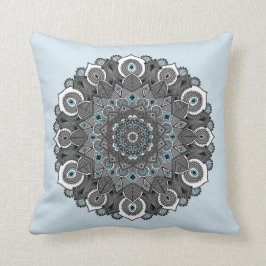 Almohada de la mandala del gris azul