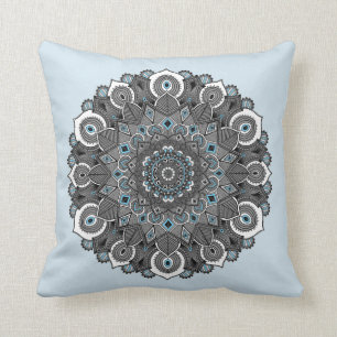 Almohada de la mandala del gris azul