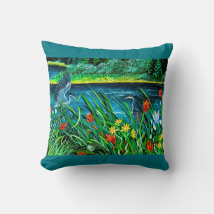 Almohada de la pareja de la garza azul