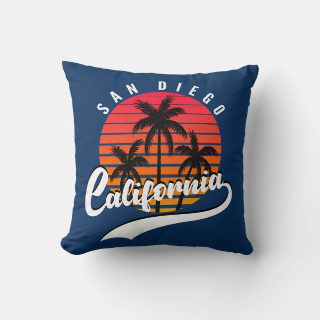 Almohada de la puesta del sol retro de San Diego (Anverso)