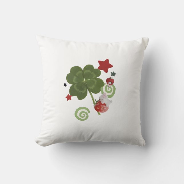 Almohada de la suerte de trébol de cuatro hojas y  (Anverso)