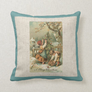 Almohada de la tarjeta de Navidad del vintage