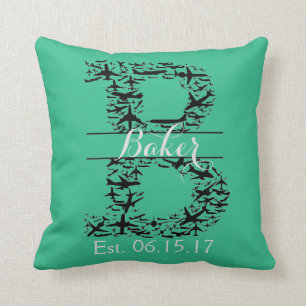 Almohada de la turquesa, monograma partido "B "