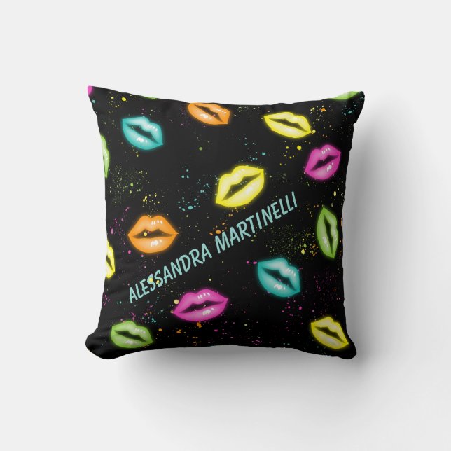 Almohada de labios de neón personalizados sobre ne (Anverso)