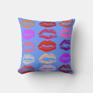 Almohada de Labios Pop Art (Besos) Fondo Azul