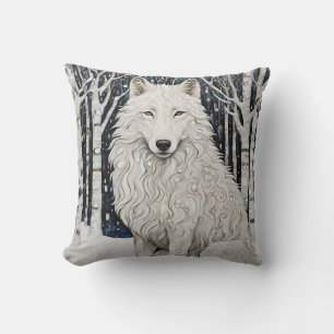 Almohada de lana de lobo blanco y negro