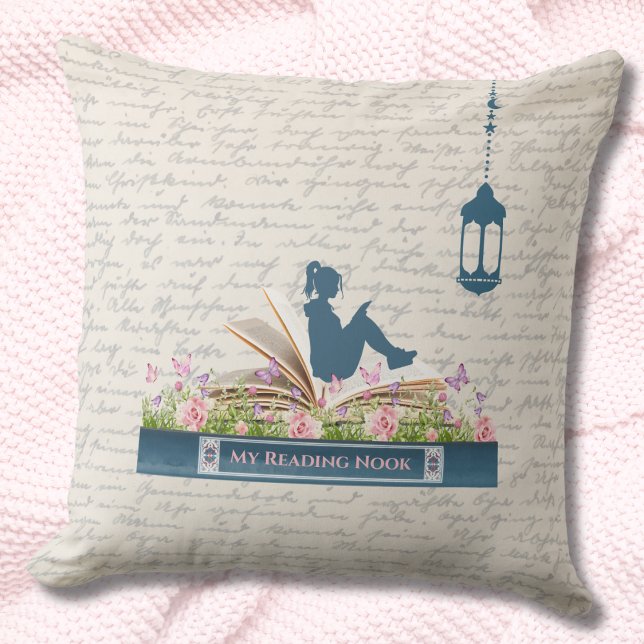 Almohada de lanzamiento acogedora rincón de lectur (Book Lovers Reading Nook Cozy Throw Pillow)