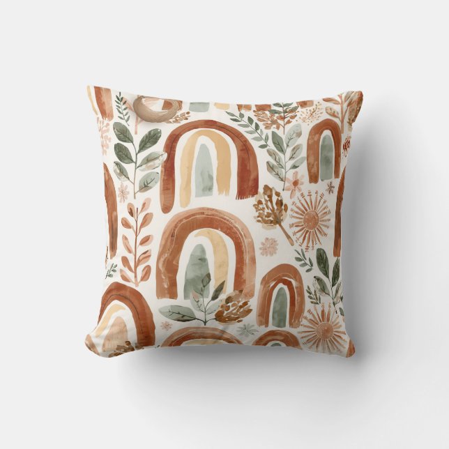 Almohada de lanzamiento arcoíris boho | Decoración (Anverso)