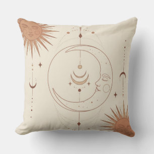 Almohada de lanzamiento boho celestial del sol y l
