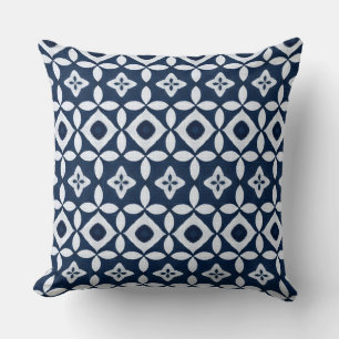 Almohada de lanzamiento Boho costero azul y blanco