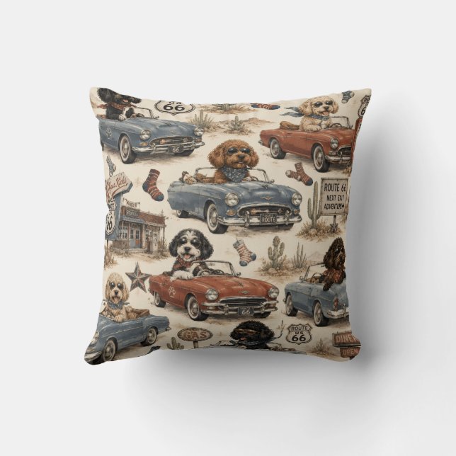 Almohada de lanzamiento Cockapoo Ruta 66 Retro (Reverso)