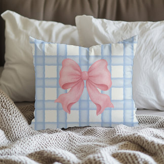 Almohada de lanzamiento con lazo rosa y cuadros az