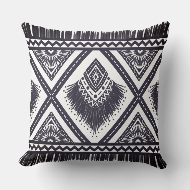 Almohada de lanzamiento con patrón boho blanco nav (Anverso)