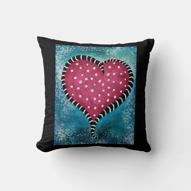 Almohada de lanzamiento corazón rosa azul negro li (Anverso)