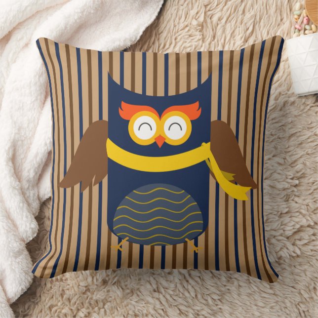 Almohada de lanzamiento de algodón búho rayado, 20 (Manta)