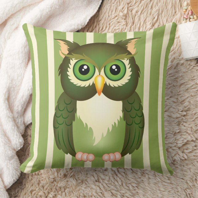 Almohada de lanzamiento de algodón de búho verde,  (Manta)