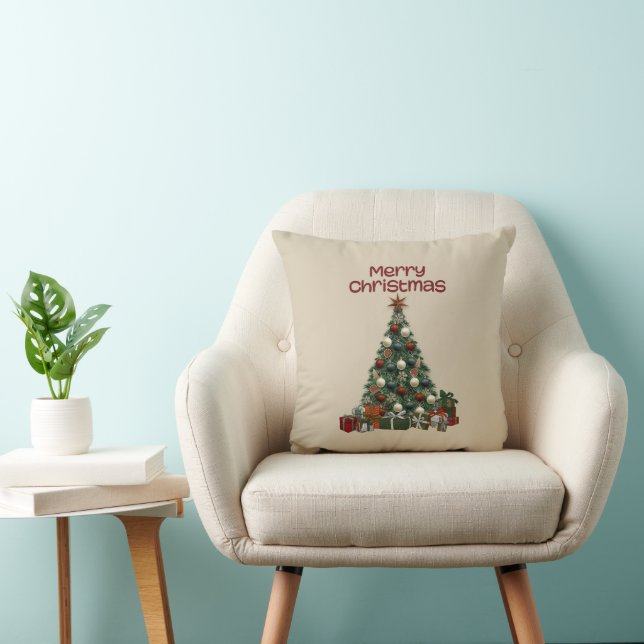 Almohada de lanzamiento de árbol de Navidad alegre (Silla)