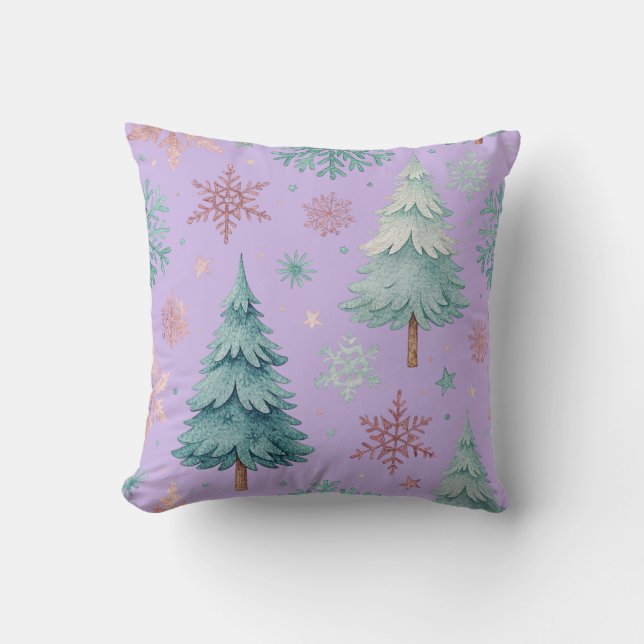 Almohada de lanzamiento de árbol de Navidad y copo (Anverso)