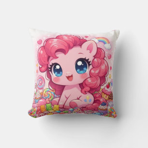 Almohada de lanzamiento de arte Chibi de pony rosa