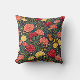 Almohada de lanzamiento de arte popular: claveles