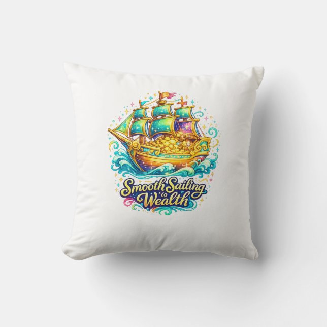 Almohada de lanzamiento de barco del tesoro dorado (Anverso)