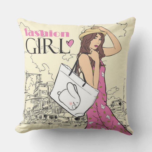 Almohada de lanzamiento de bolsa de niña de moda (Anverso)