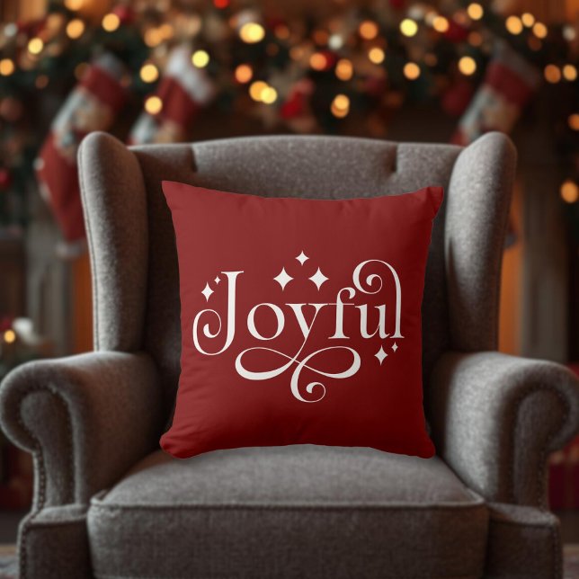 Almohada de lanzamiento de Borgoña alegre con dest (Sparkling Joyful Burgundy Throw Pillow)