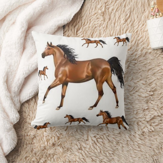 Almohada de lanzamiento de caballo brillante marró (Manta)
