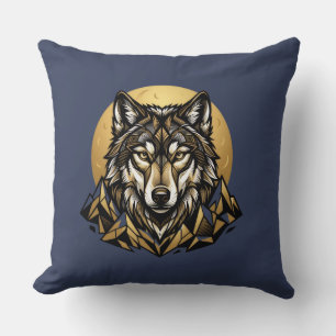 Almohada de lanzamiento de cabeza de lobo geométri
