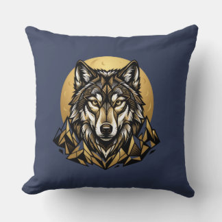 Almohada de lanzamiento de cabeza de lobo geométri