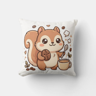 Almohada de lanzamiento de café de ardilla Kawaii