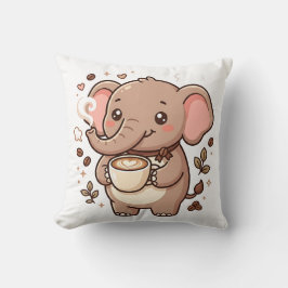 Almohada de lanzamiento de café de elefante Kawaii