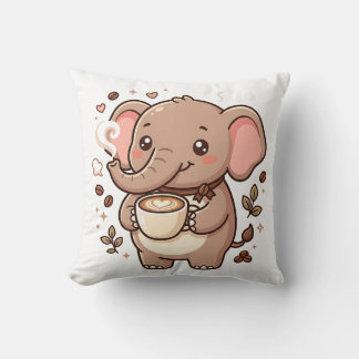 Almohada de lanzamiento de café de elefante Kawaii