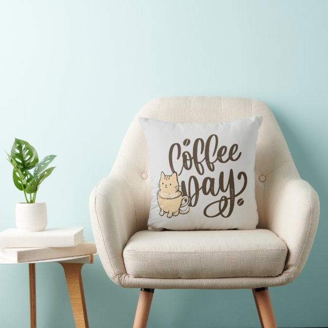 Almohada de lanzamiento de café de gato lindo -  (Silla)