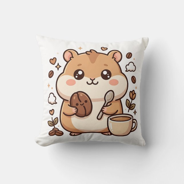 Almohada de lanzamiento de café de hámster lindo (Anverso)