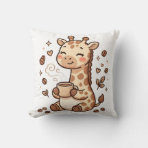 Almohada de lanzamiento de café de jirafa linda