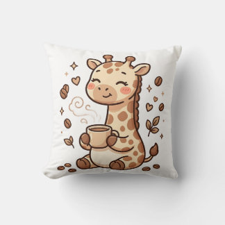 Almohada de lanzamiento de café de jirafa linda
