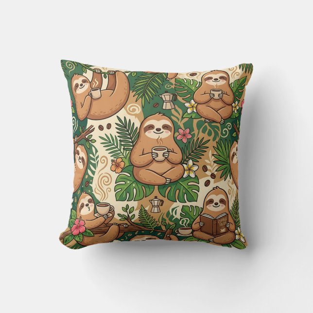 Almohada de lanzamiento de café de perezoso – Dise (Anverso)
