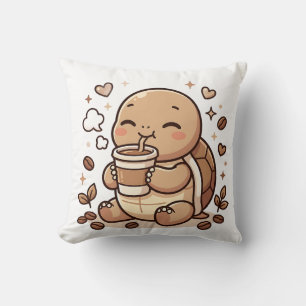 Almohada de lanzamiento de café de tortuga linda