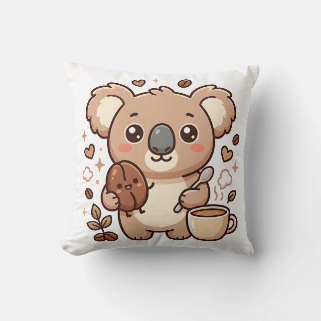 Almohada de lanzamiento de café Koala Kawaii (Anverso)