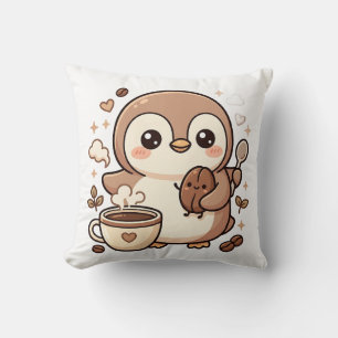 Almohada de lanzamiento de café Penguin Kawaii Pri