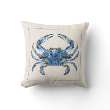 Almohada de lanzamiento de cangrejo azul acuarela